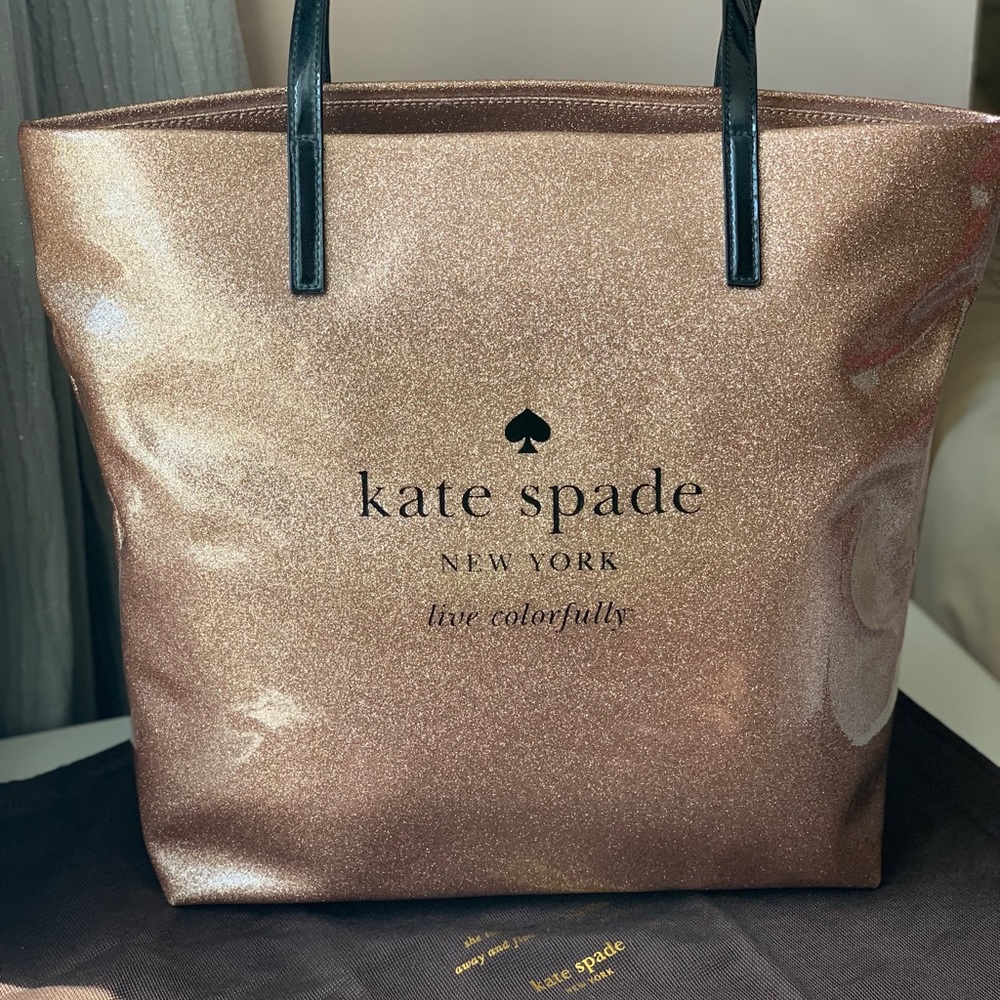Kate Spade Rose Gold Glitter Live Colorfully Tote